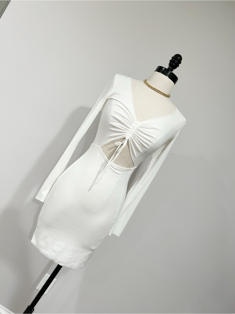 Princess Polly White Ruched Cutout Long Sleeve Bodycon Dress